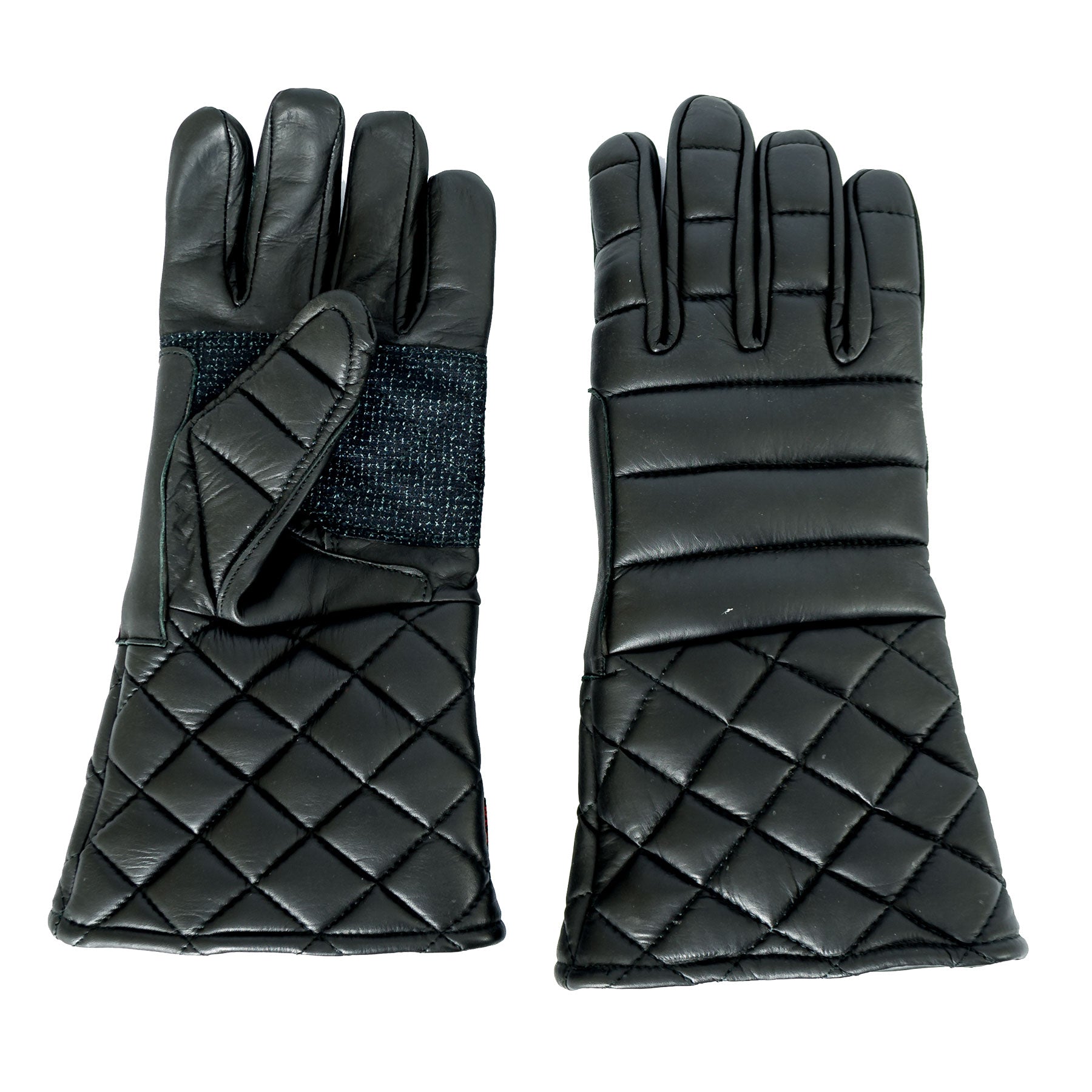 Red Dragon padded leather fencing gloves for SCA rapier, front view