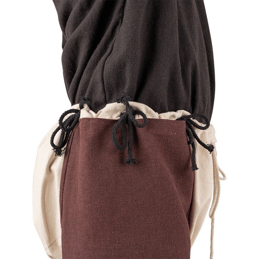 Brandolf Warrior Chausses in Brown, close-up of the ties at the top worn with braies