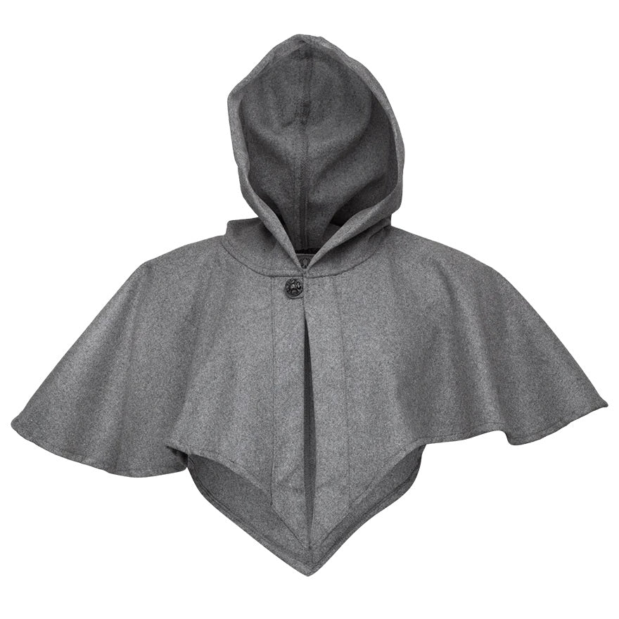 Grey medieval wool hood for reenactment and ren faire.