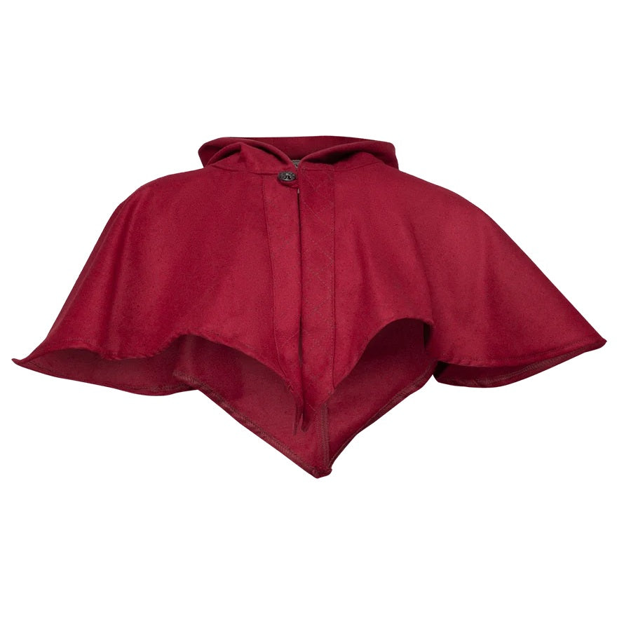 A burgundy hooded cape for ren faire.