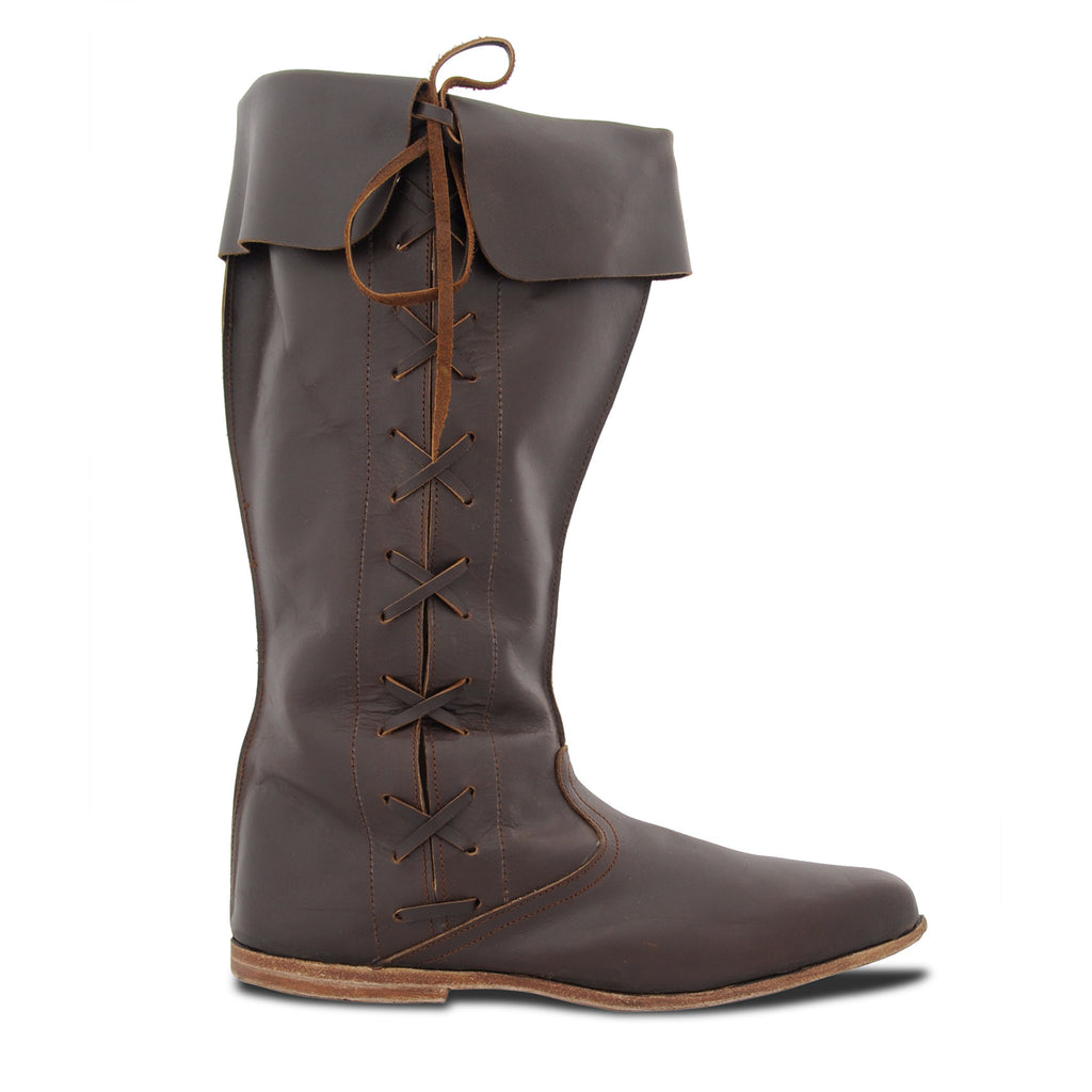 GDFB Knee Length Medieval Laced Boots - Brown Leather
