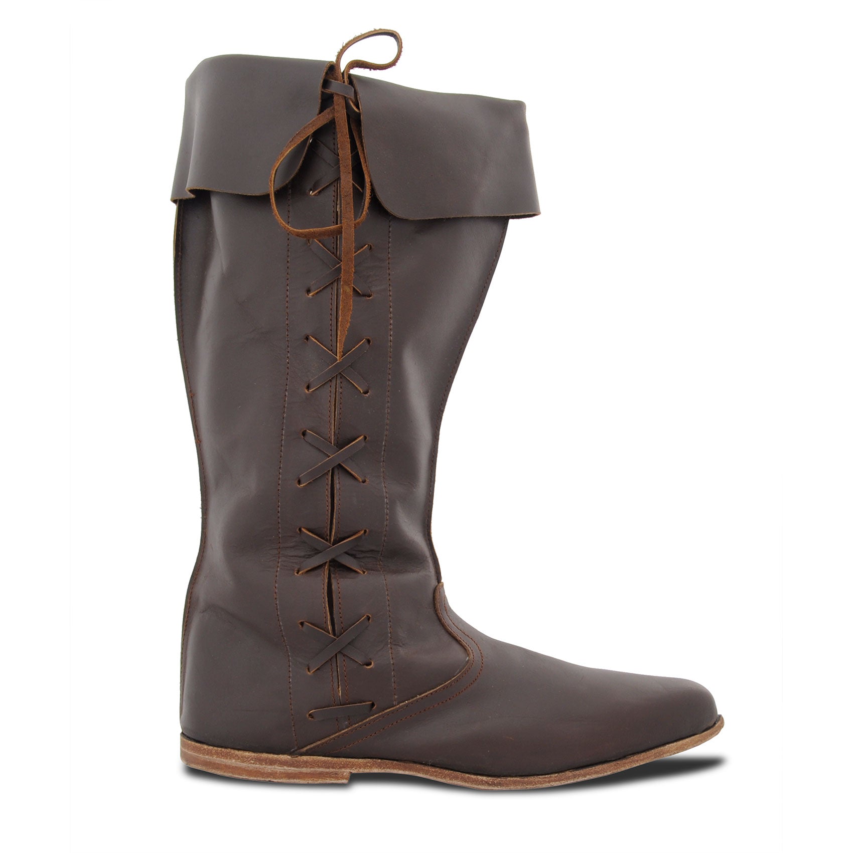 GDFB Knee Length Medieval Laced Boots - Brown Leather