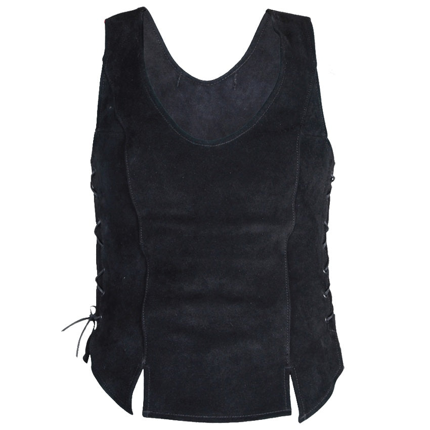 Lisa Suede Bodice in Black, front view with round neck and side lacing