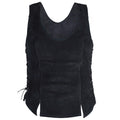 Lisa Suede Bodice in Black, front view with round neck and side lacing