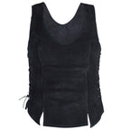 Lisa Suede Bodice in Black, front view with round neck and side lacing