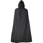 A black hooded cape or cloak shown from the back, photographed against a plain white background.