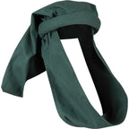 Rafael Canvas Chaperon in Green – flat lay, wrapped liripipe tail