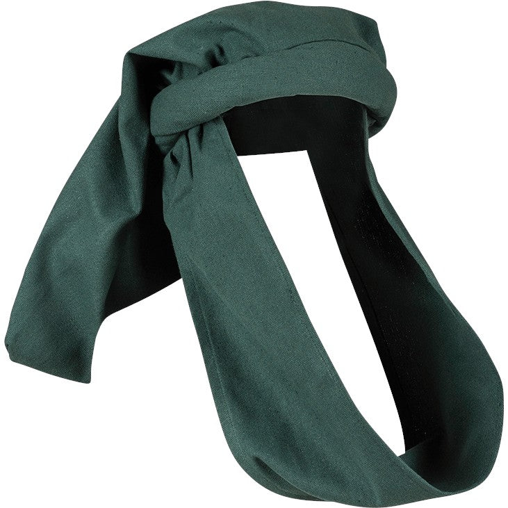 Rafael Canvas Chaperon in Green – flat lay, wrapped liripipe tail