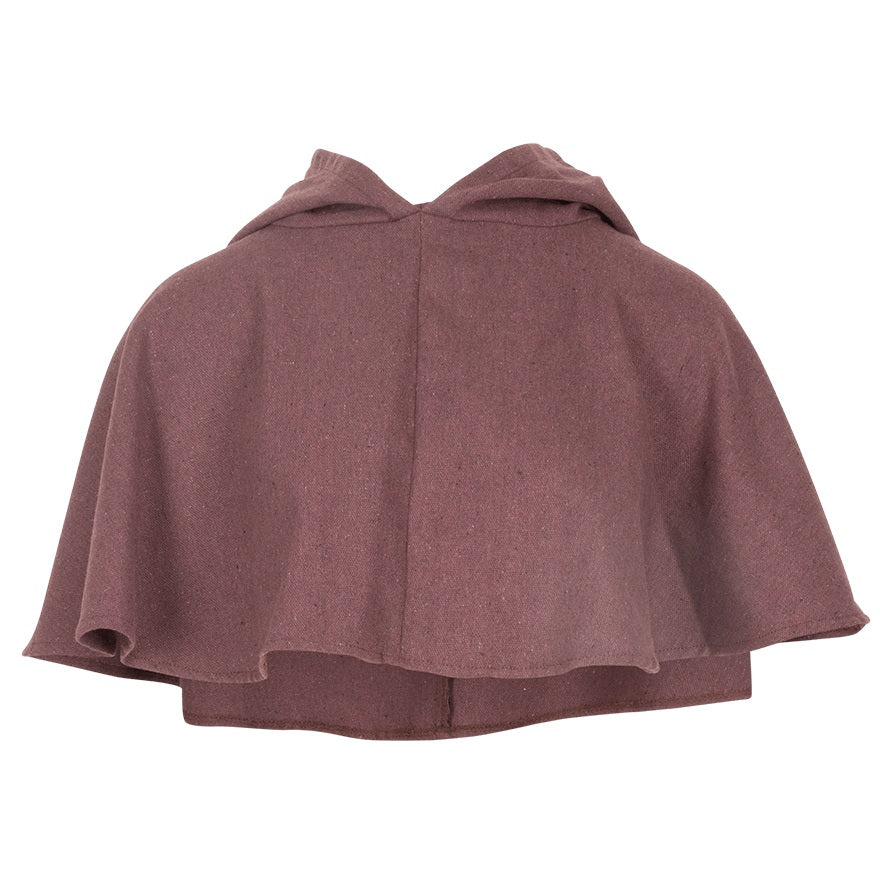 A dusty rose-brown hooded cape or cloak with a draped, cape-like silhouette, shown against a plain white background.