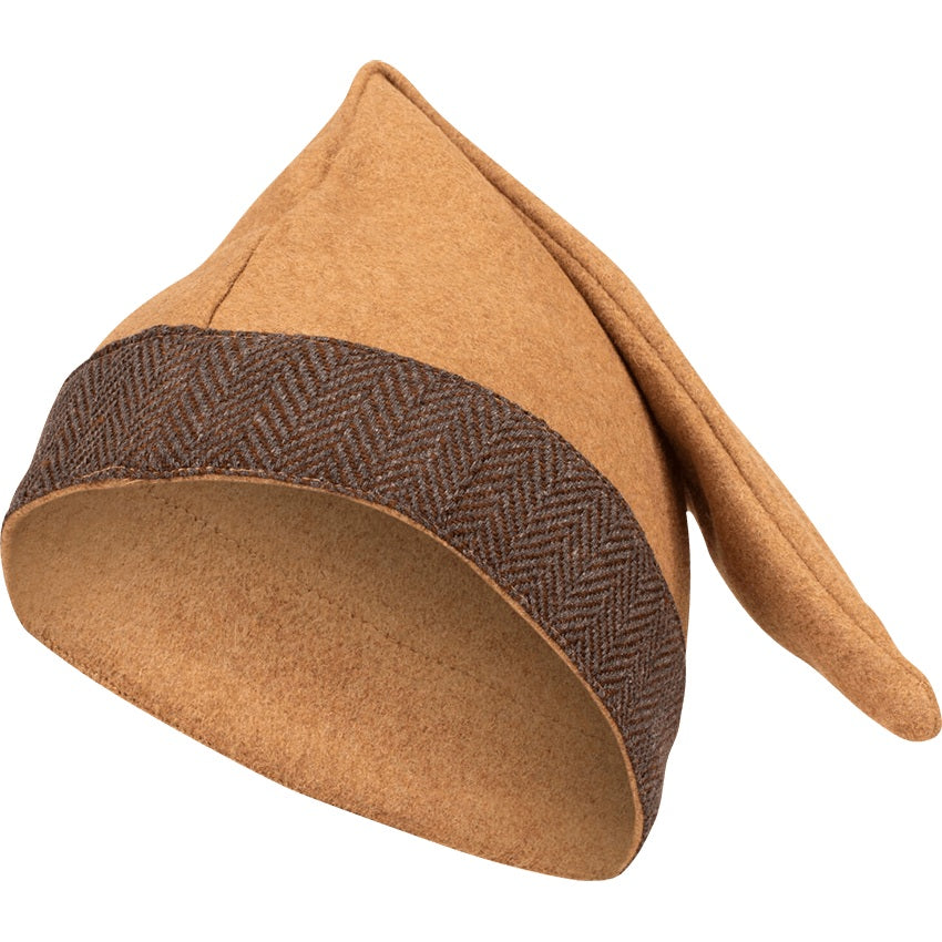 Toki Wool Hat in Sand – side angle with buckle strap