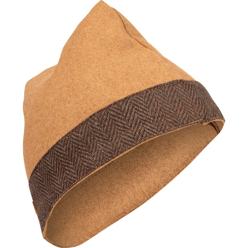 Toki Wool Hat in Sand – front view, herringbone trim