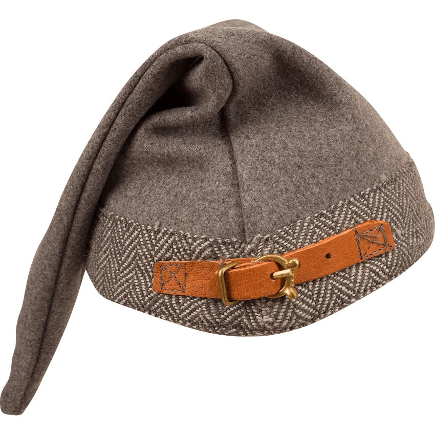 Toki Wool Hat in Grey – side angle with buckle strap