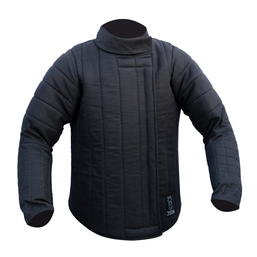 Black fencing jacket on a white background