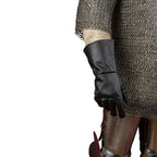 Historical Leather Gloves in Black – worn, wrist coverage detail