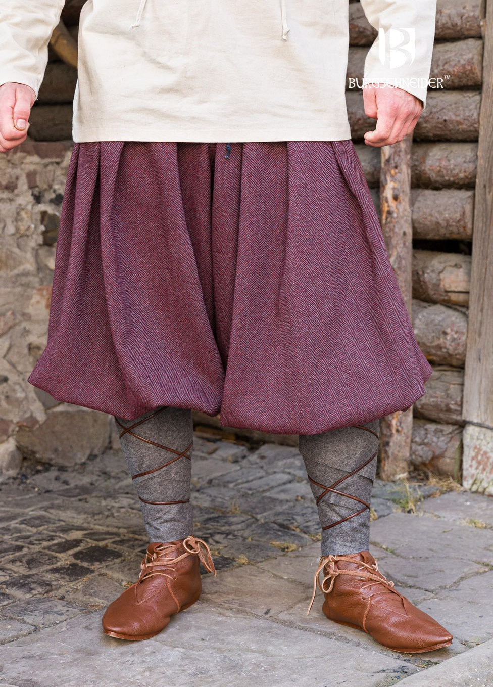 Red wool trousers for Rus Viking impression.