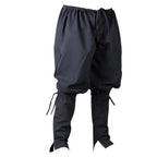 Black harem-style pants with an elastic drawstring waist and adjustable leg cuffs, shown against a plain white background.