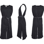 Anton Canvas Tabard in Black with Black, front, side, and back views showing open sides