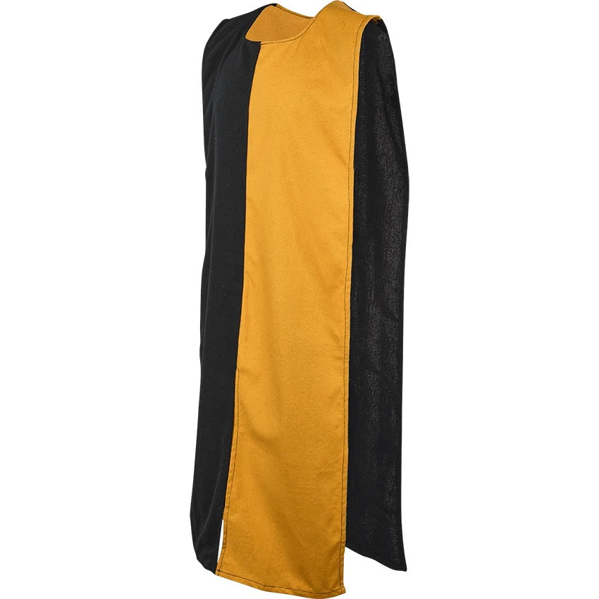 Anton Canvas Tabard in Black with Yellow, angled view showing open side