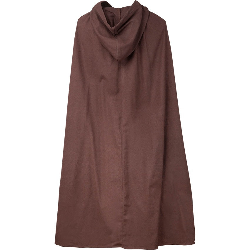 A brown hooded cloak or cape with a draped neckline, shown against a plain white background.