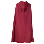 A long burgundy hooded cape or cloak shown from the back against a plain white background.