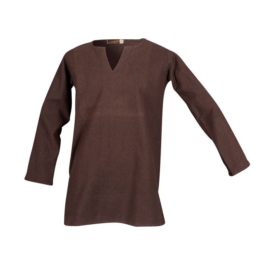 Canvas medieval tunic for Ren Faire with long sleeves and V-Neck, brown.