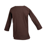 Rear view of brown cotton canvas medieval peasant tunic.