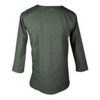 A dark olive green long-sleeve t-shirt shown from the back on a plain white background.