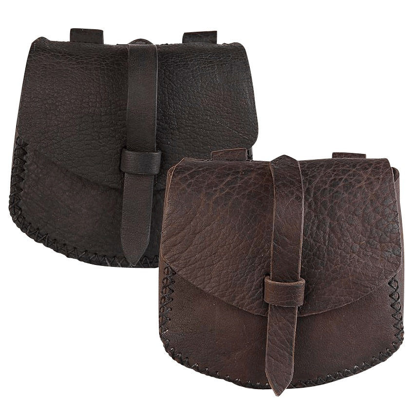 Two leather belt pouches with secure closure for reenactment and Ren Faire.