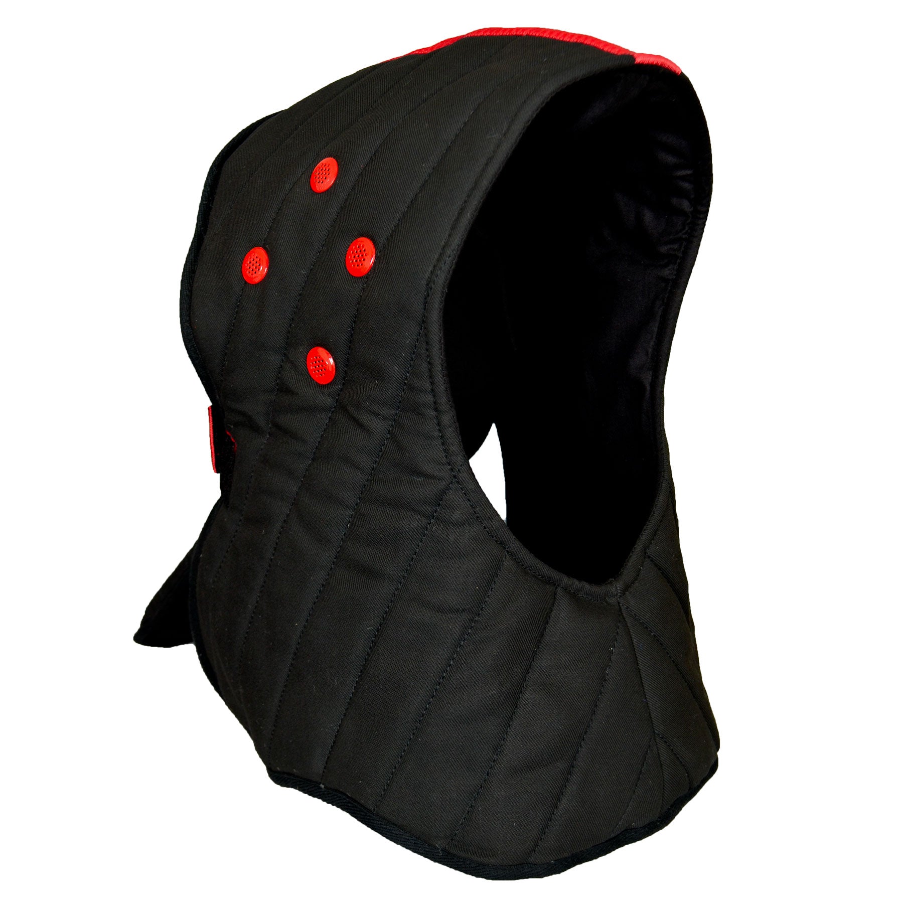 Red Dragon HEMA full mask overlay front view showing rigid head and throat protection for historical fencing sparring