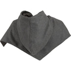 A dark gray fleece hooded neck warmer or balaclava shown folded on a plain white background.