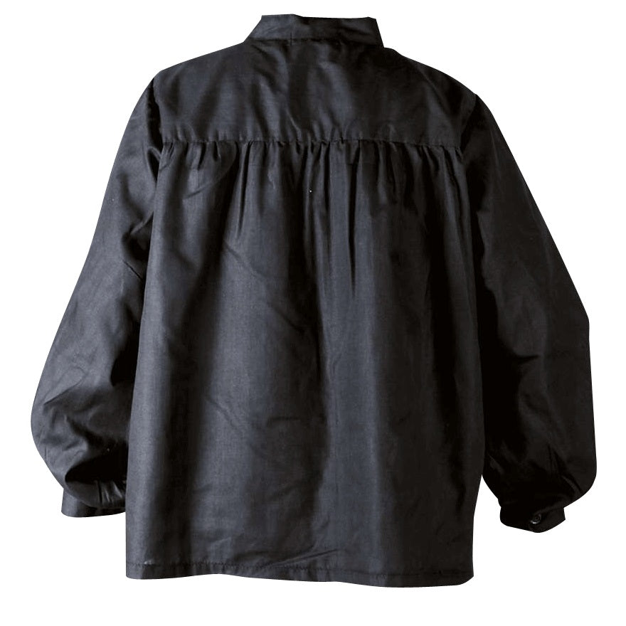Black medieval shirt, rear view against a white background.